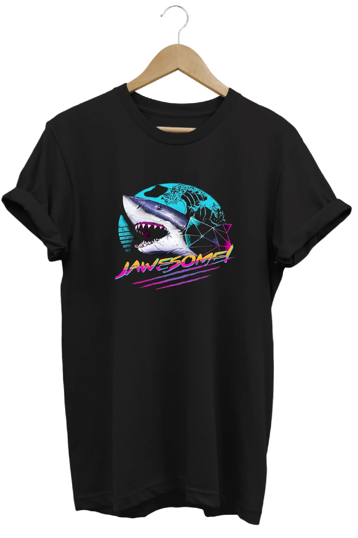 Jaw Köpekbalığı Baskılı %100 Pamuk Regular Fit Bisiklet Yaka T-shirt