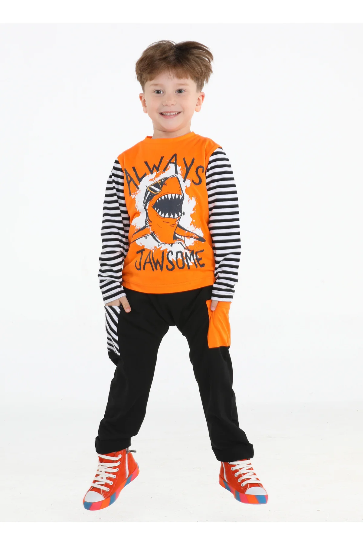 Jaw Turuncu -Siyah Pantolon + Uzun Kol T-shirt Takım