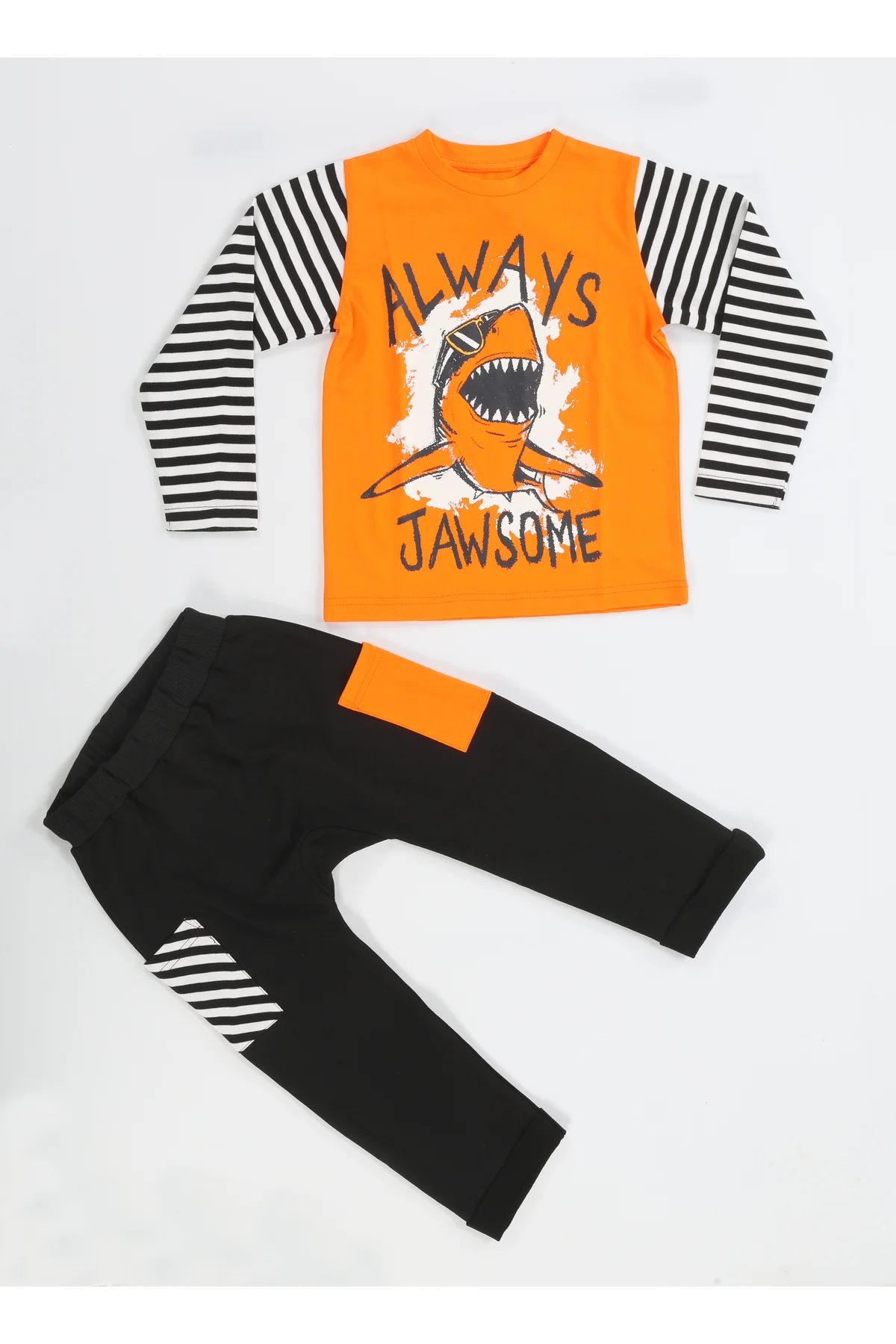 Jaw Turuncu -Siyah Pantolon + Uzun Kol T-shirt Takım