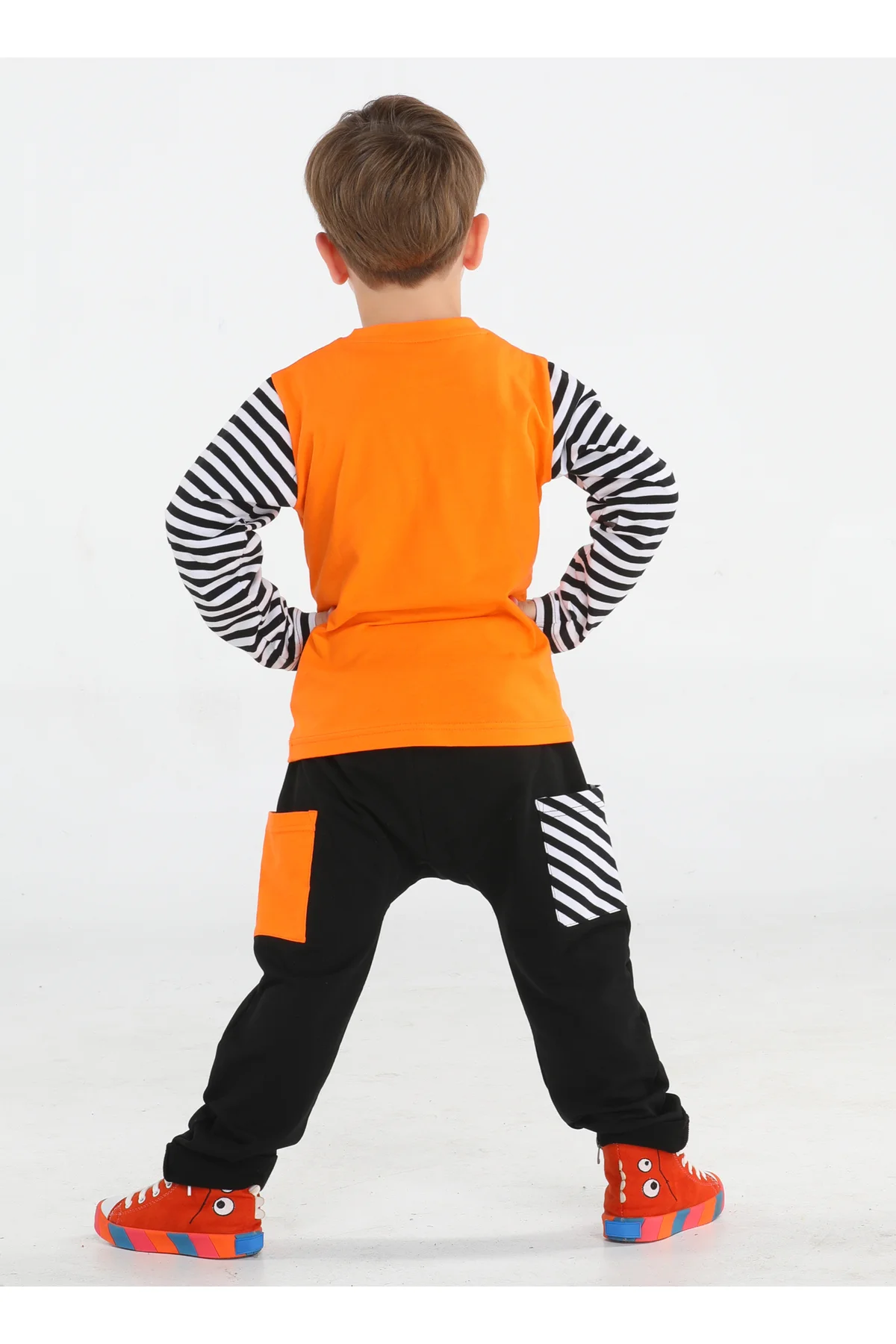 Jaw Turuncu -Siyah Pantolon + Uzun Kol T-shirt Takım