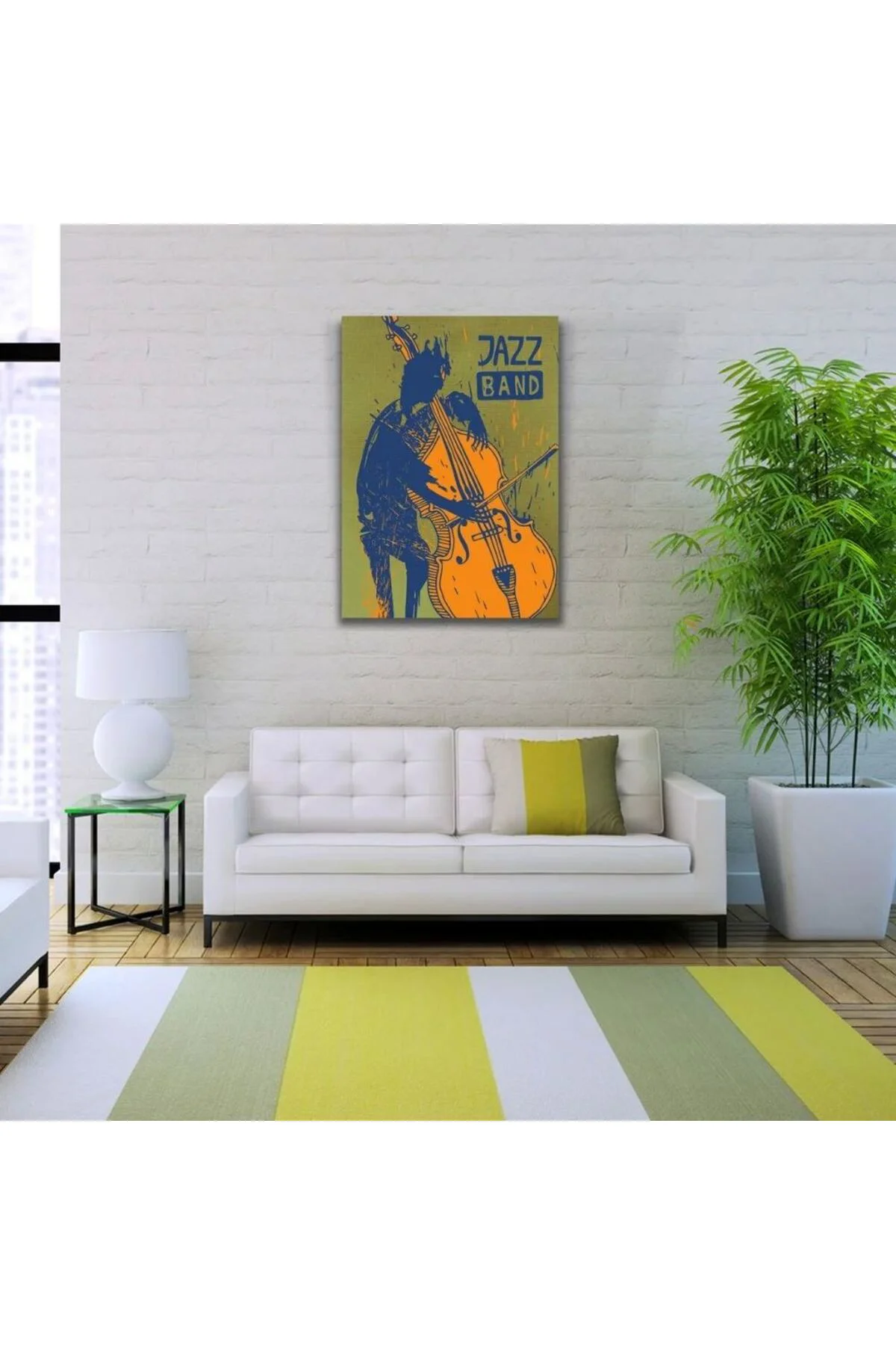 Jazz Band Afişi Yeşil Siyah Turuncu Tonlarda Kanvas Tablo 50 x 70