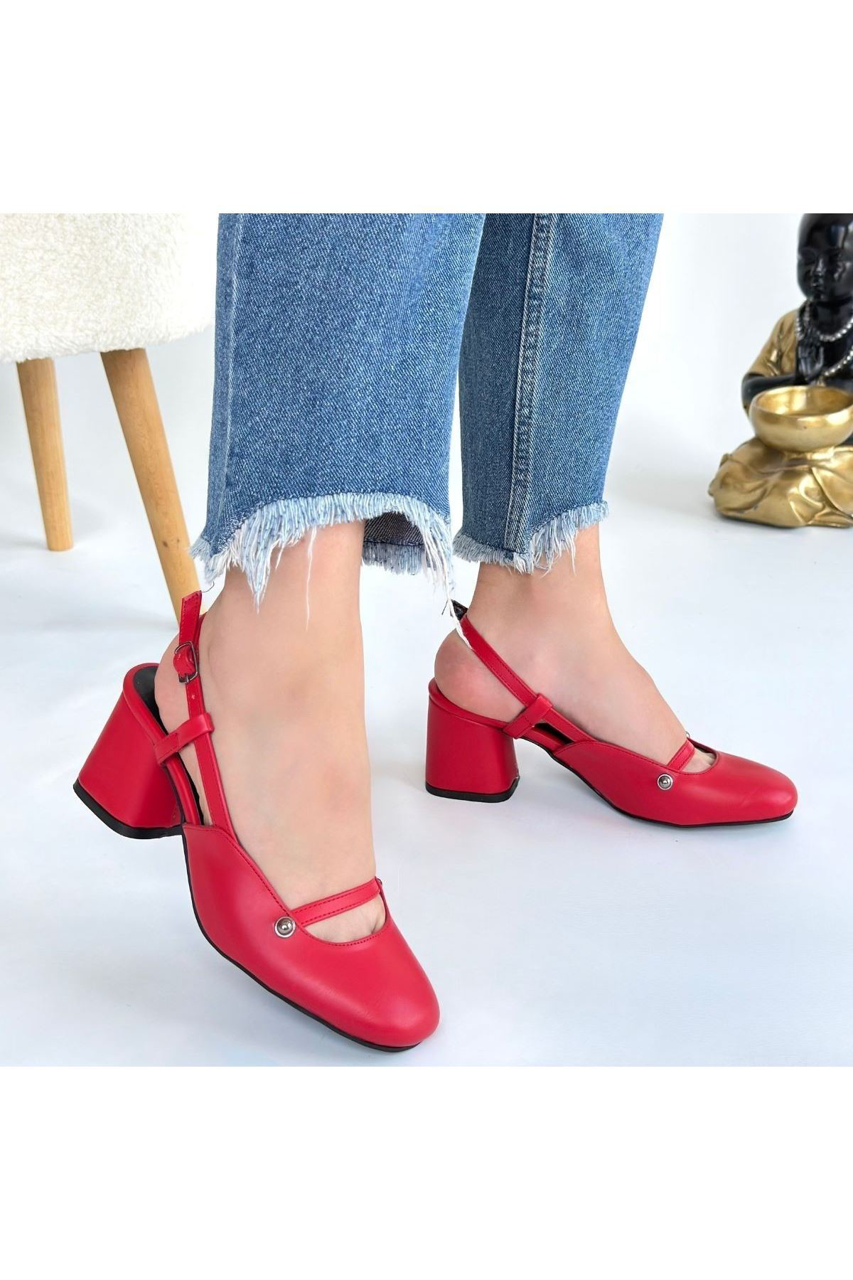 Rby Jecci Kırmızı Cilt Topuklu Ayakkabı