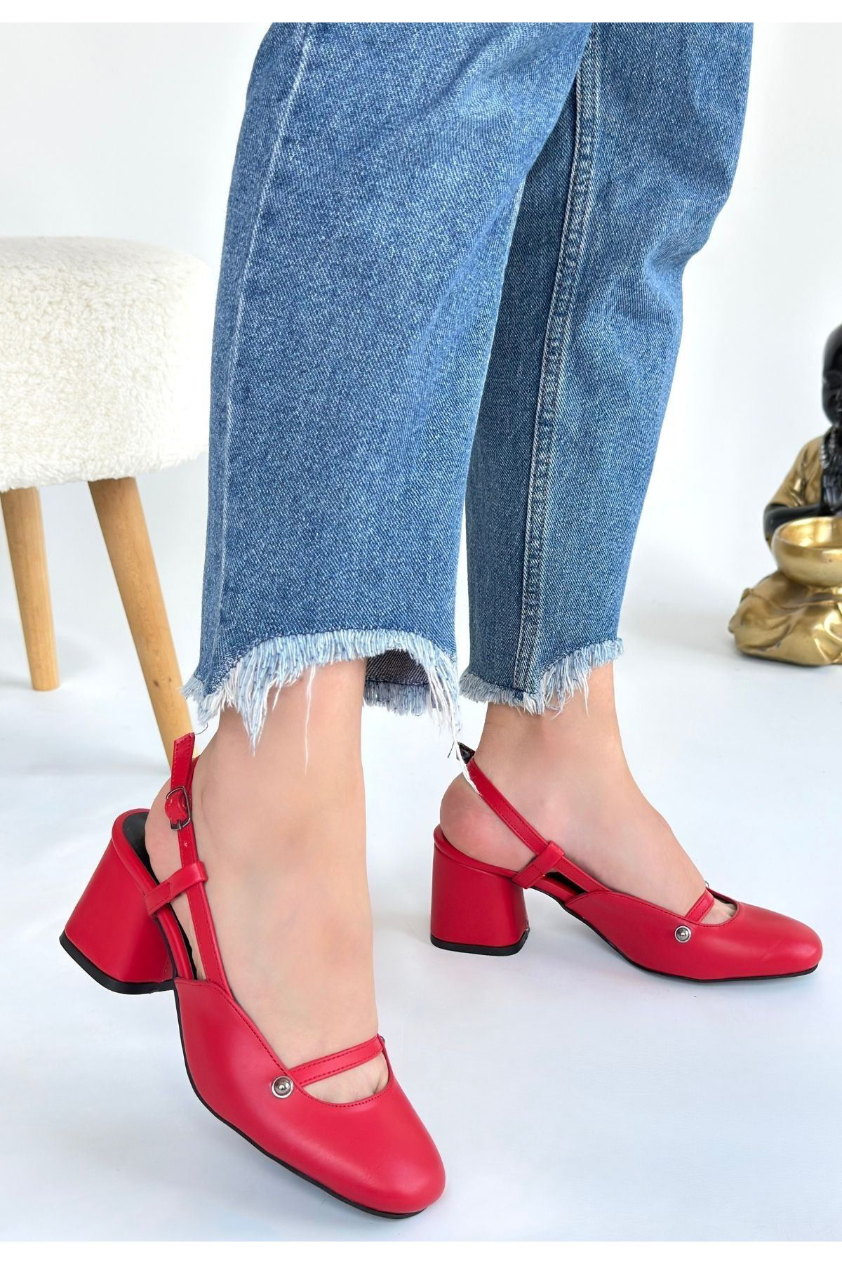Rby Jecci Kırmızı Cilt Topuklu Ayakkabı