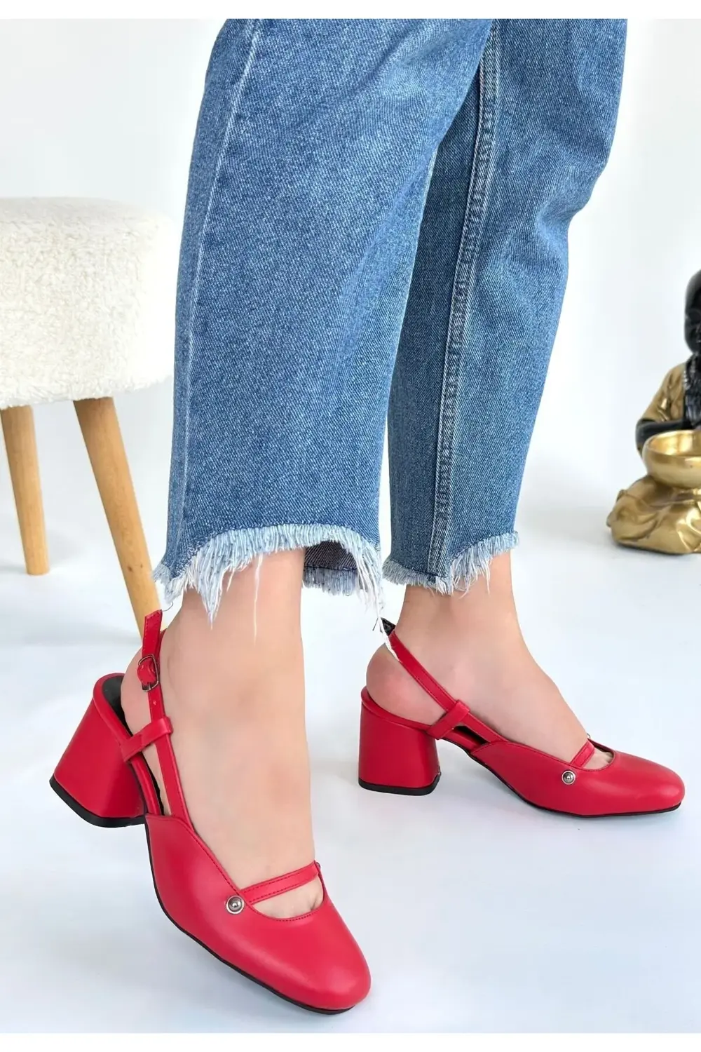 Jecci Kırmızı Cilt Topuklu Ayakkabı