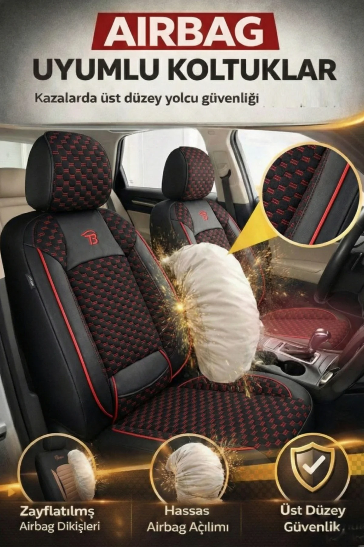 Jeep Cherokee 2001-2008 2+1 Arka Sırt Oturak Uyumlu Altay Serisi Siyah Kırmızı Koltuk Kılıfı