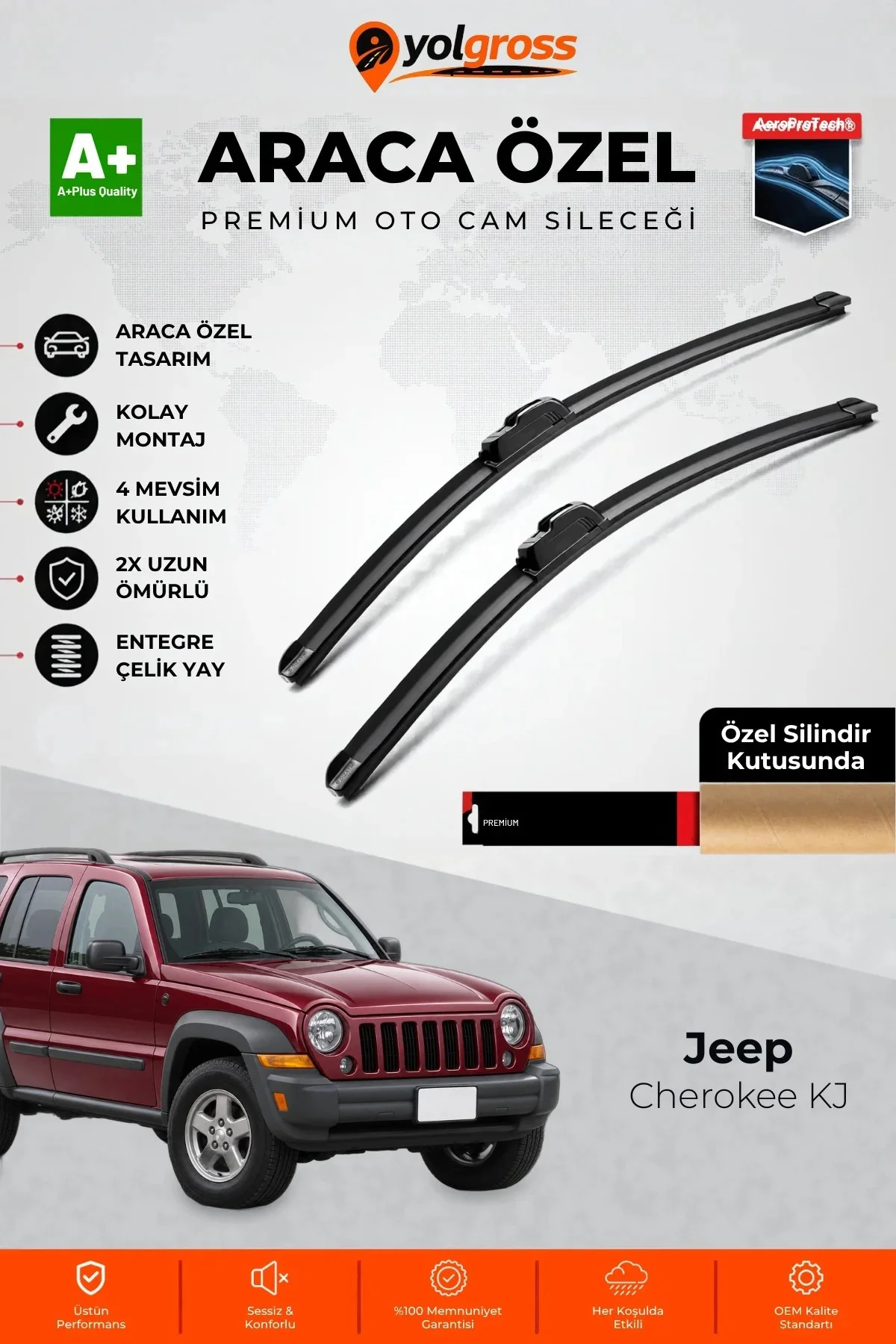 Jeep Cherokee KJ Ön Cam Silecek Seti 2001-2008 Premium Araca Özel 48-48 Cm A+ Kalite