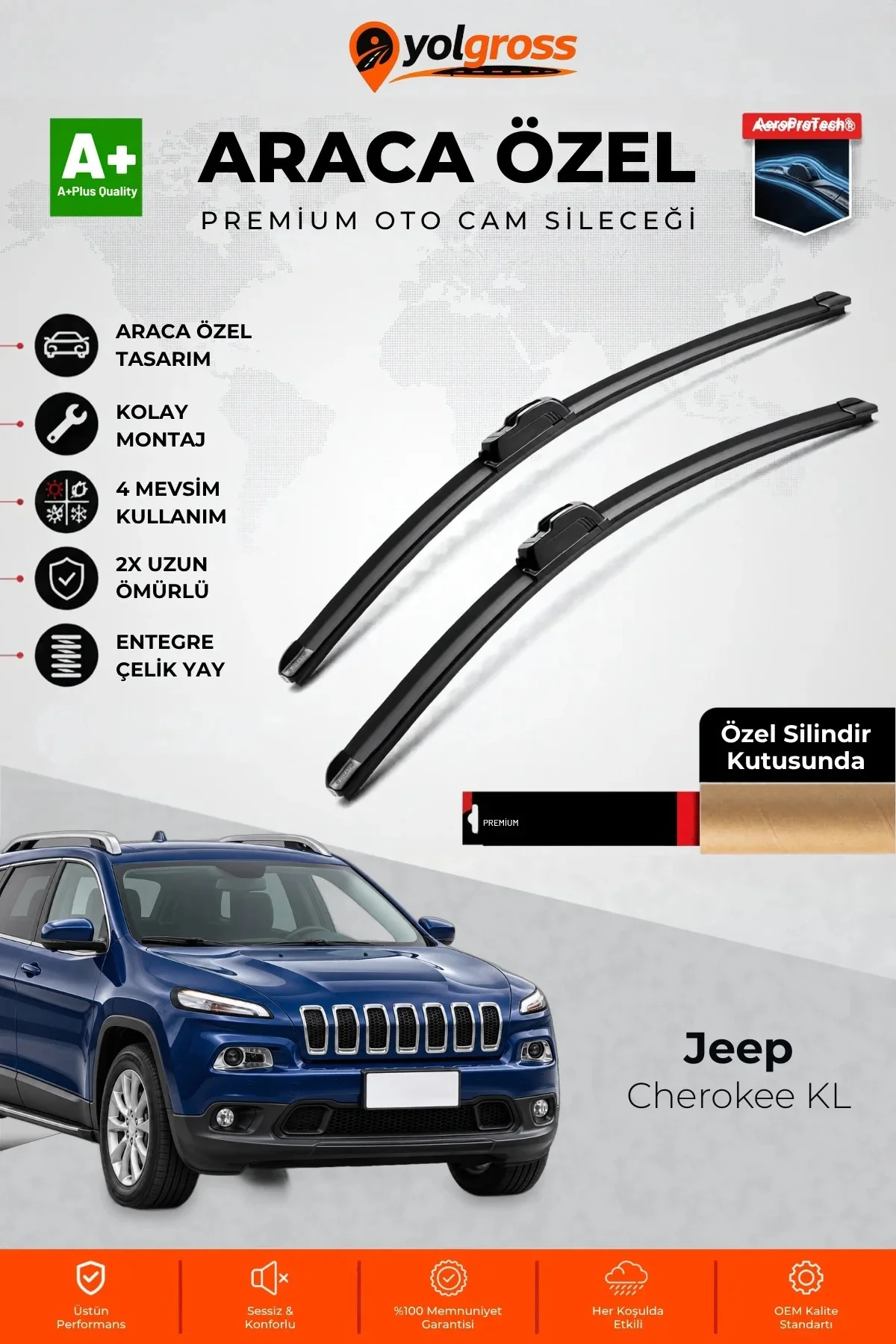 Jeep Cherokee KL Ön Cam Silecek Seti 2013-2023 Premium Araca Özel 65-45 Cm A+ Kalite