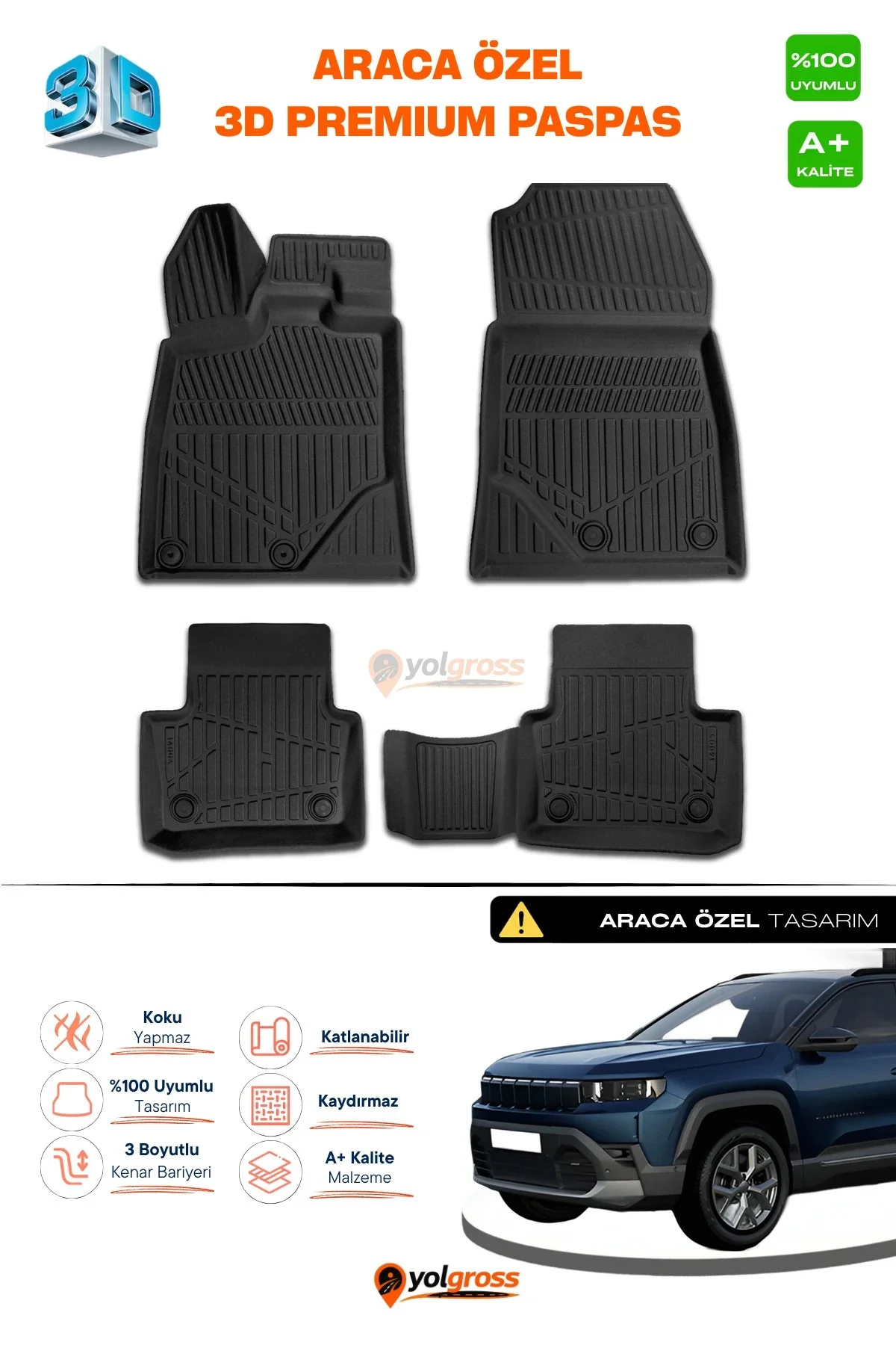 Jeep Compass 3D Pro Havuzlu Paspas 2026 Üzeri A+ Kalite