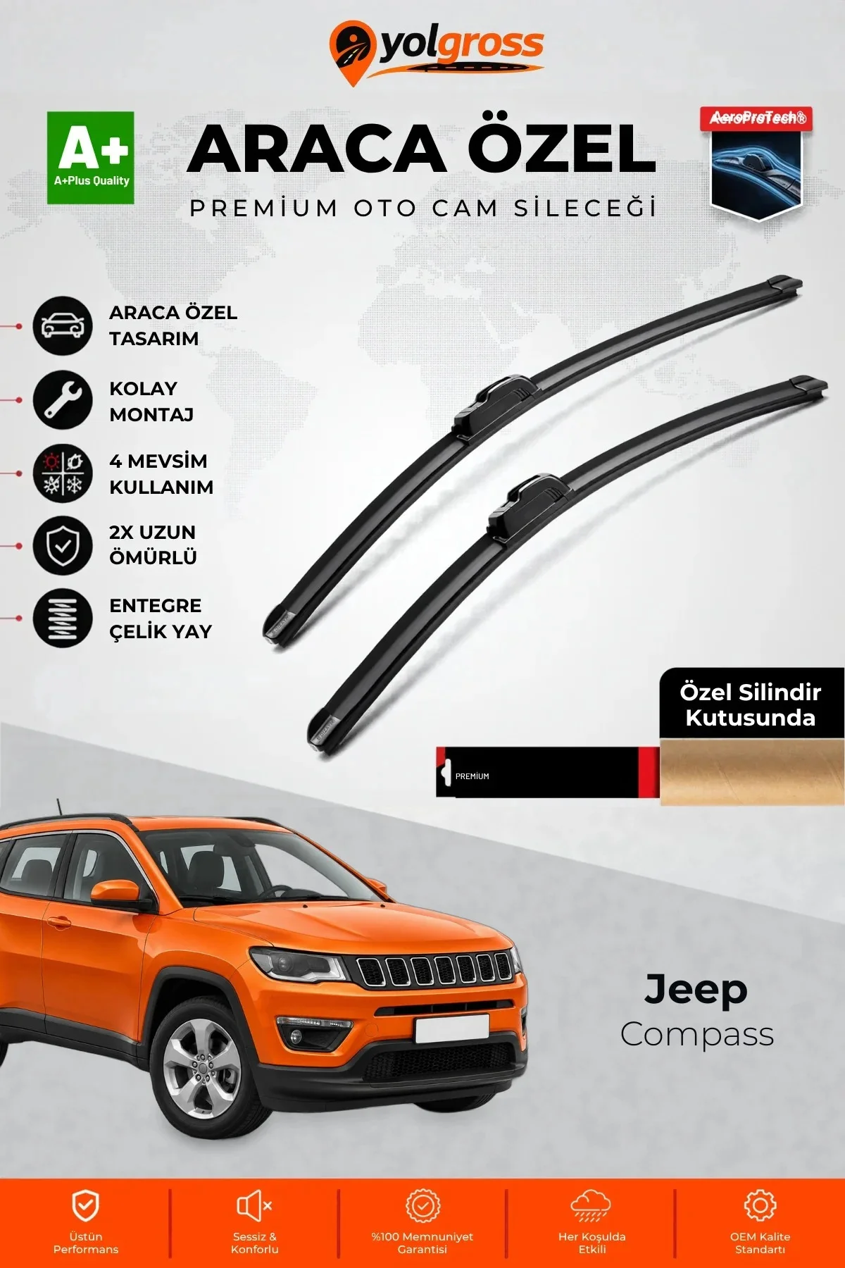 Jeep Compass Ön Cam Silecek Seti 2017-2022 Premium Araca Özel 55-50 Cm A+ Kalite