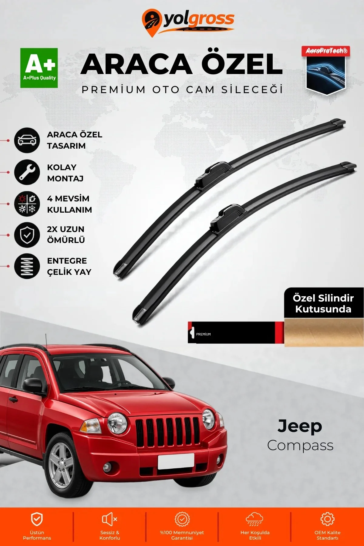 Jeep Compass Ön Cam Silecek Seti 2006-2017 Premium Araca Özel 60-45 Cm A+ Kalite Jeep Compass Ön Cam Silecek Seti 2006-2017 Premium Araca Özel 60-45 Cm A+ Kalite