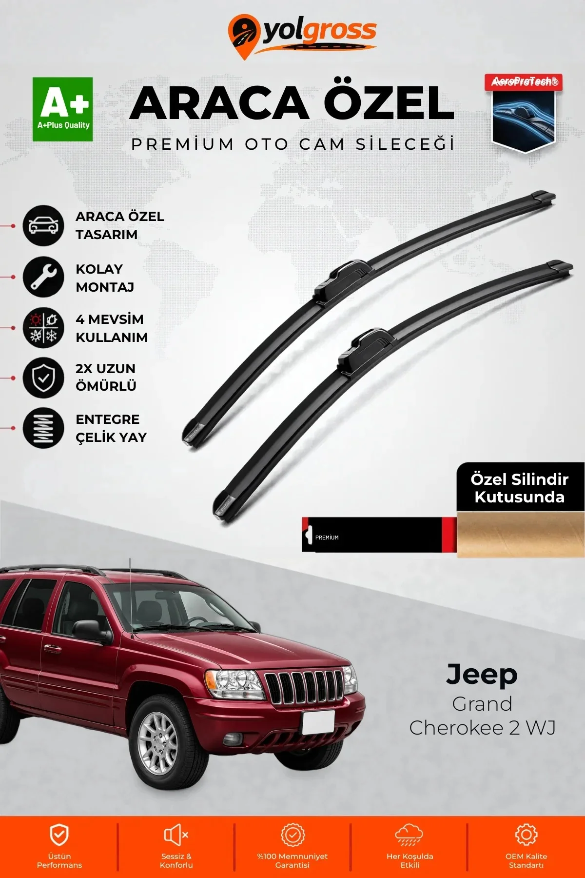 Jeep Grand Cherokee 2 WJ Ön Cam Silecek Seti 1999-2005 Premium Araca Özel 53-53 Cm A+ Kalite Jeep Grand Cherokee 2 WJ Ön Cam Silecek Seti 1999-2005 Premium Araca Özel 53-53 Cm A+ Kalite