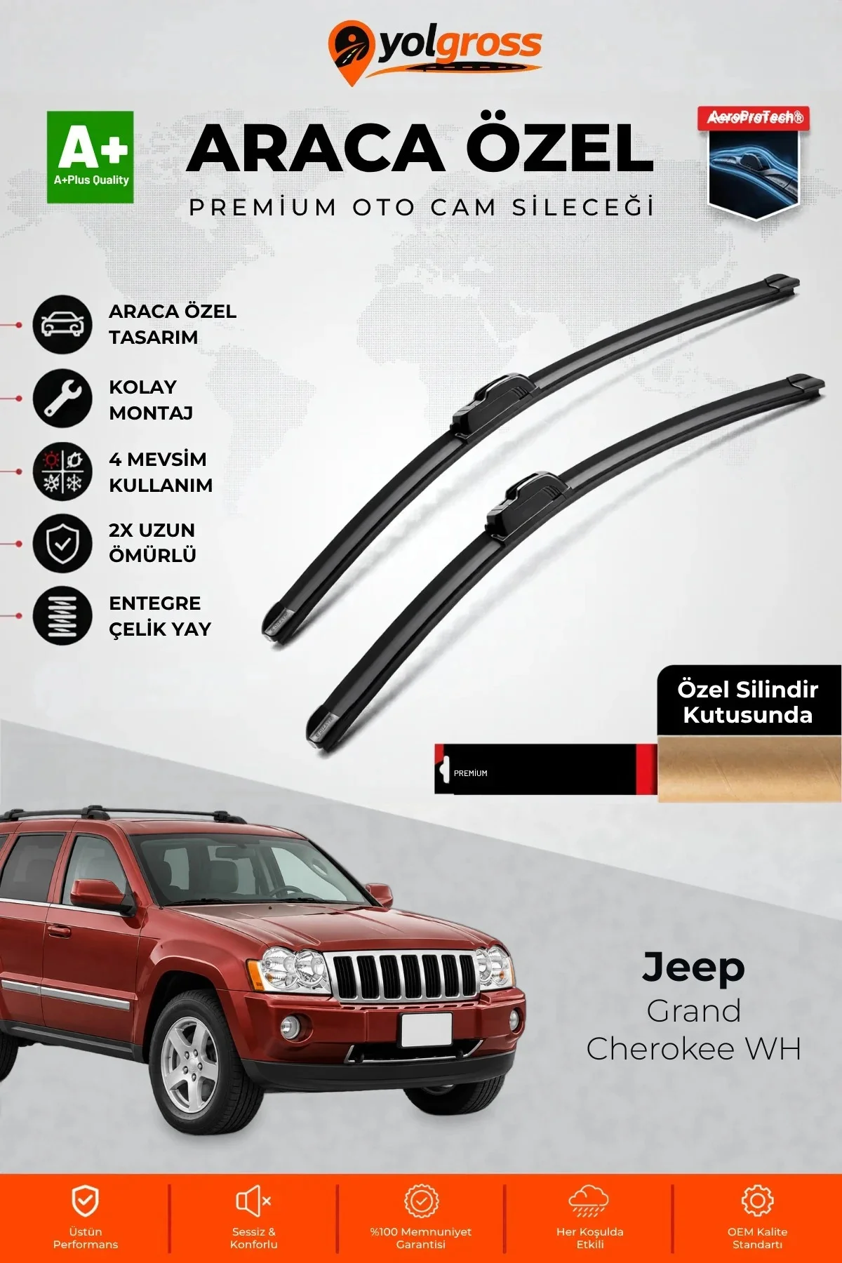 Jeep Grand Cherokee WH Ön Cam Silecek Seti 2005-2010 Premium Araca Özel 55-53 Cm A+ Kalite