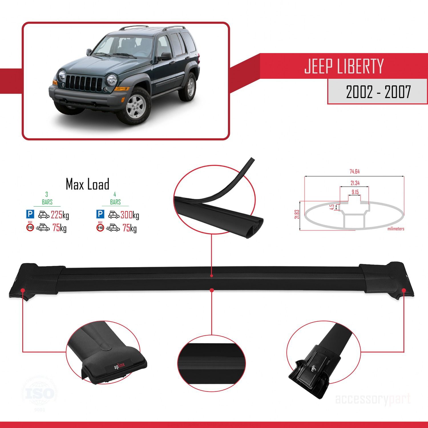Jeep Liberty 2002-2007 Arası ile Uyumlu FLY Model Ara Atkı Tavan 