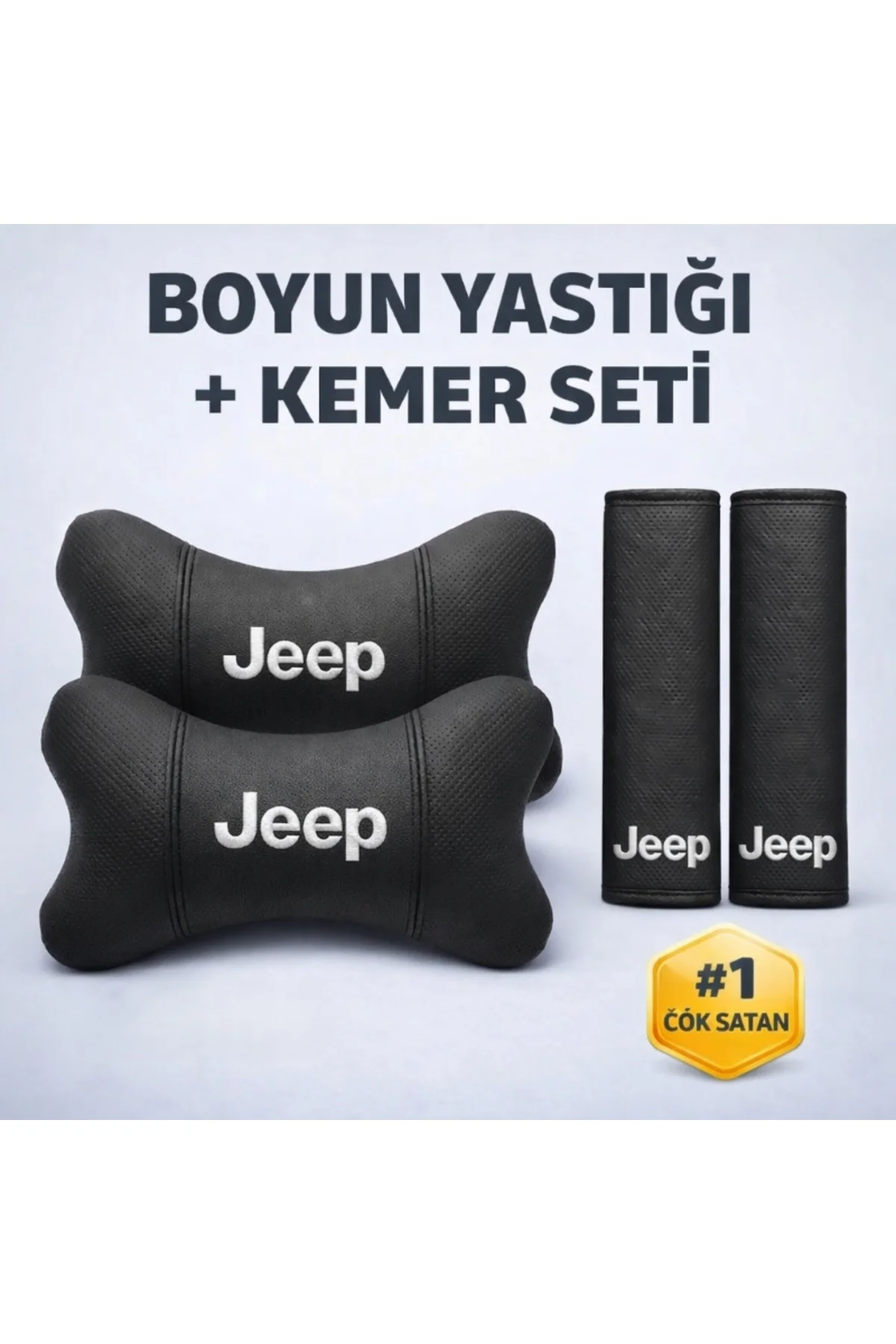 Jeep Logolu Araç Boyun Yastığı ve Emniyet Kemeri Kılıfı Seti 2 Yastık + 2 Kemer Konfor Paketi - Görsel 3