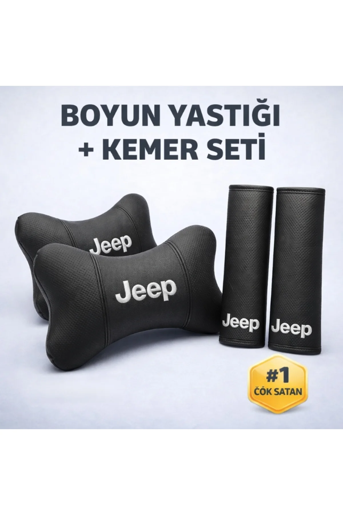 Jeep Logolu Araç Boyun Yastığı ve Emniyet Kemeri Kılıfı Seti 2 Yastık + 2 Kemer Konfor Paketi - Görsel 2