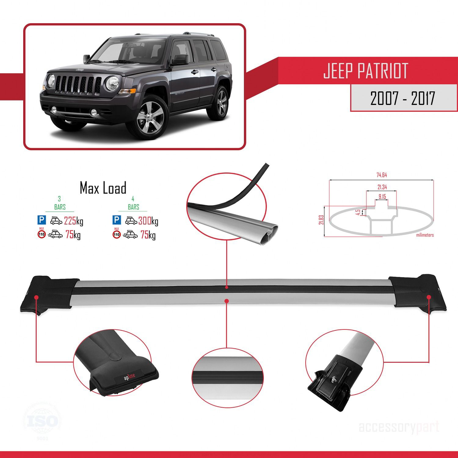 Jeep Patriot 2007-2017 Arası ile Uyumlu FLY Model Ara Atkı Tavan 