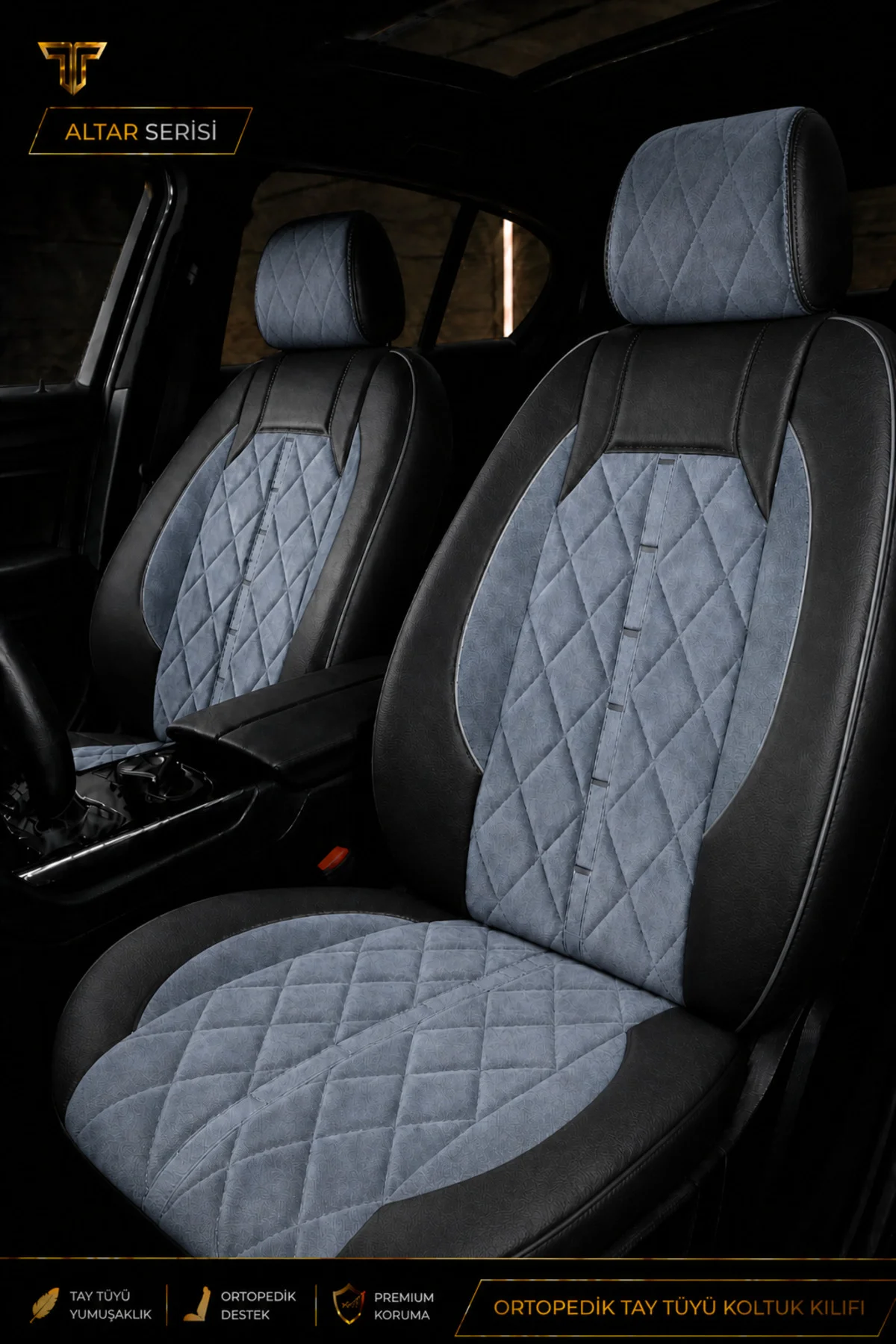 Jeep Renegade 2014+ Uyumlu Altar Serisi Tay Tüyü Füme Siyah Premium Koltuk Kılıfı