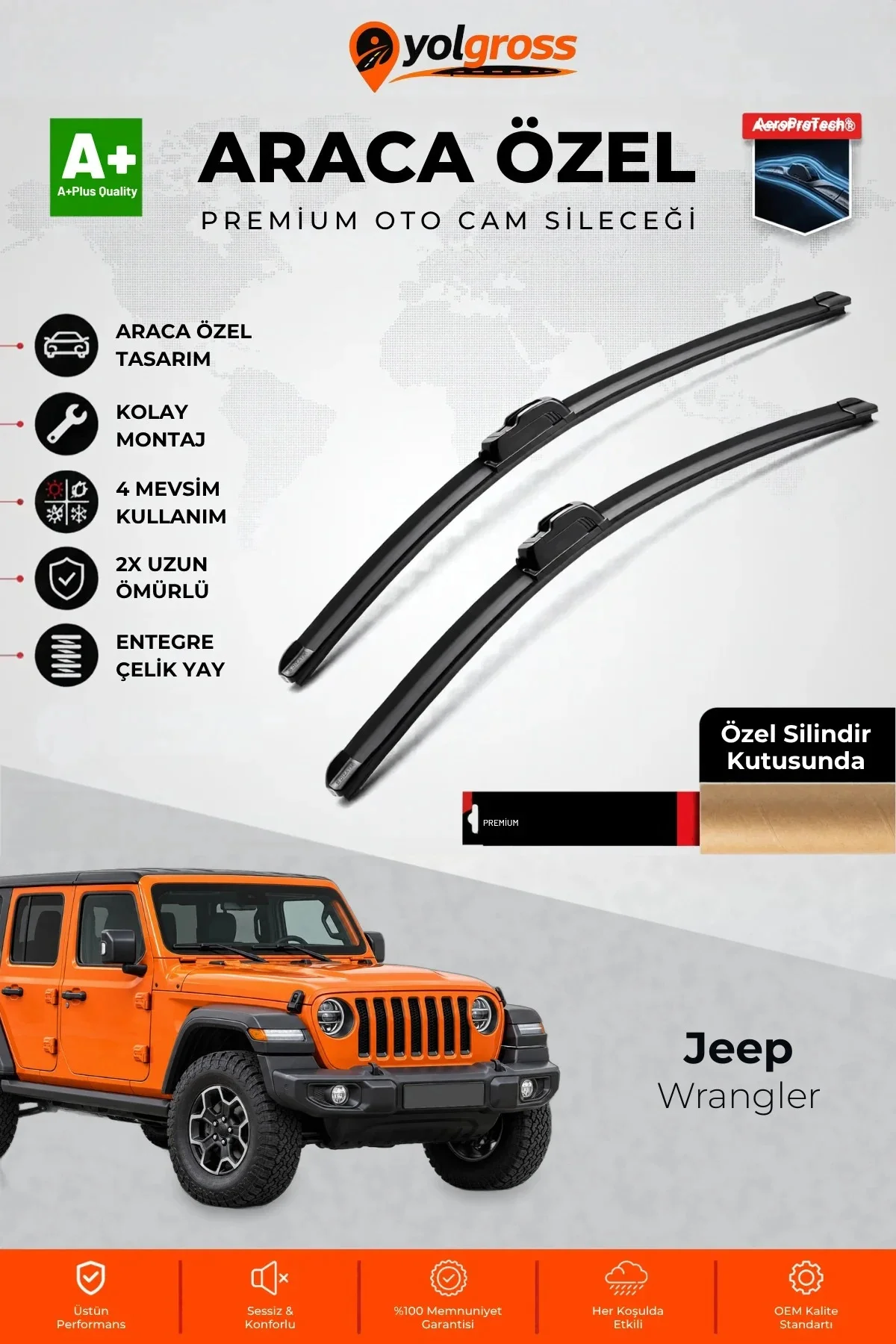 Jeep Wrangler Ön Cam Silecek Seti 2017 Üzeri Premium Araca Özel 40-40 Cm A+ Kalite
