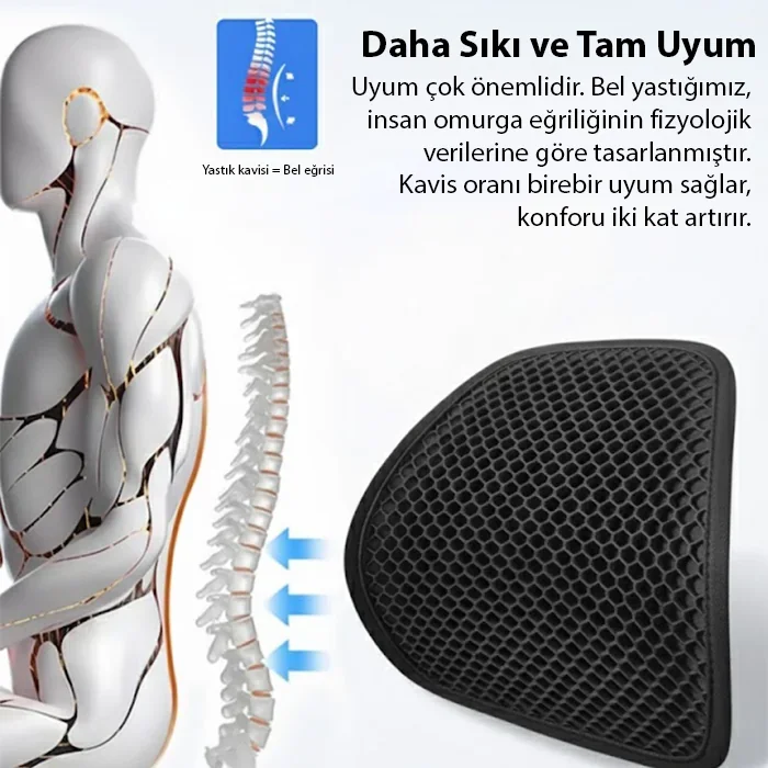 Jel Destekli Ortopedik Bel ve Sırt Minderi - Araç, Ofis ve Ev Kullanımı için Ergonomik Destek