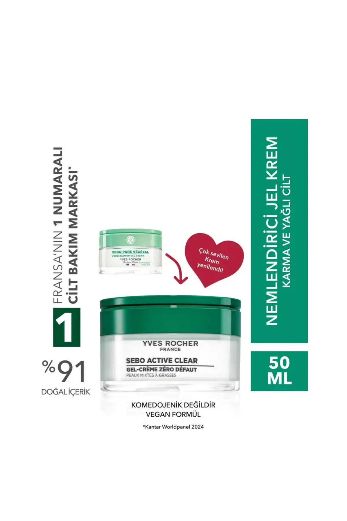 Jel Krem - Karma ve Yağlı Cilt / Sebo Pure Vegetal-50 ml