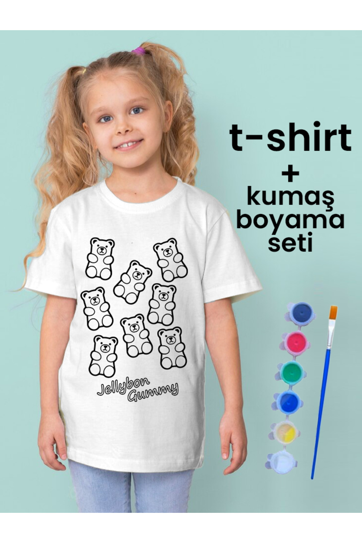 Jelibon Şeker Tişört Boyama Seti – Çocuk Full Set Fırçalı, Kreati