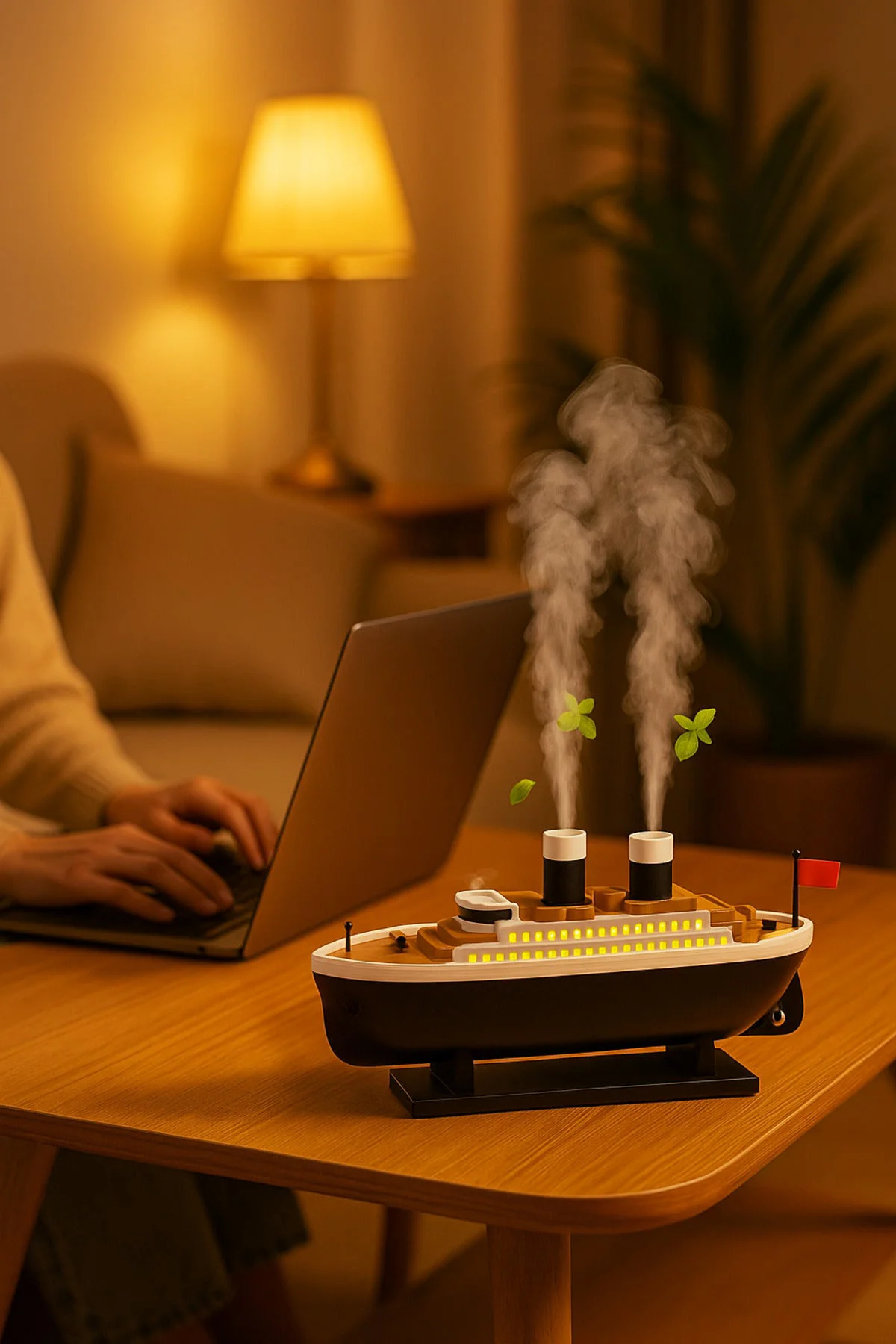 Jellyfish Gemi Tasarimli Aroma Difuzör (LED Efektli) – Şık Masaüstü Buharlaştırıcı