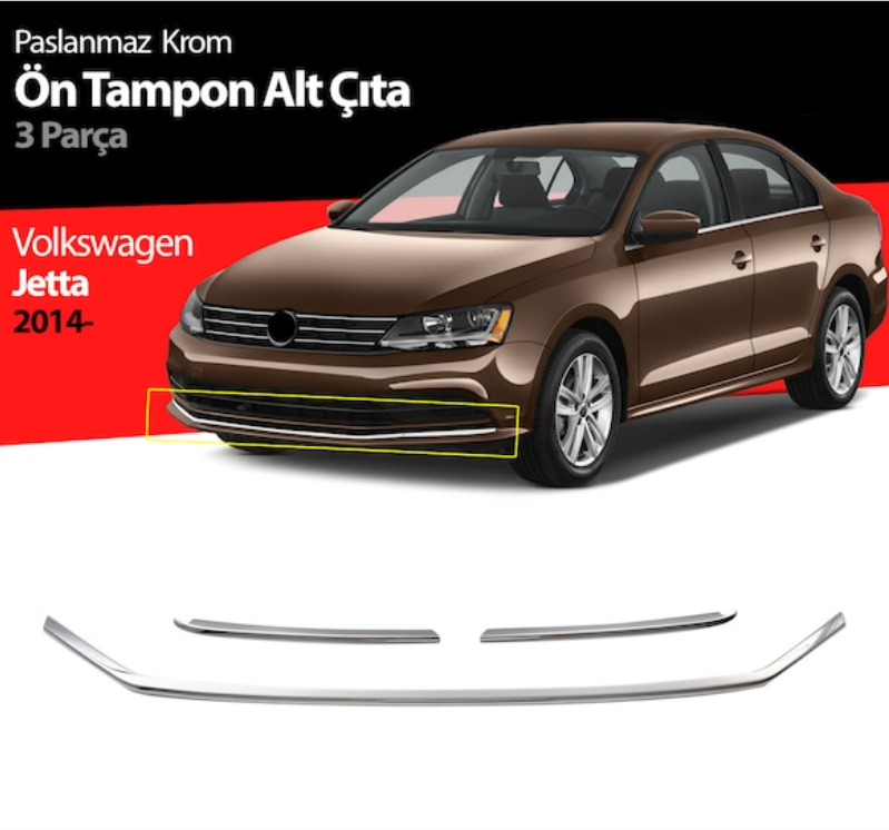 Jetta 6 SD 2014 Sonrası Premium Ön Tampon Çıtası 3 Parça Paslanma