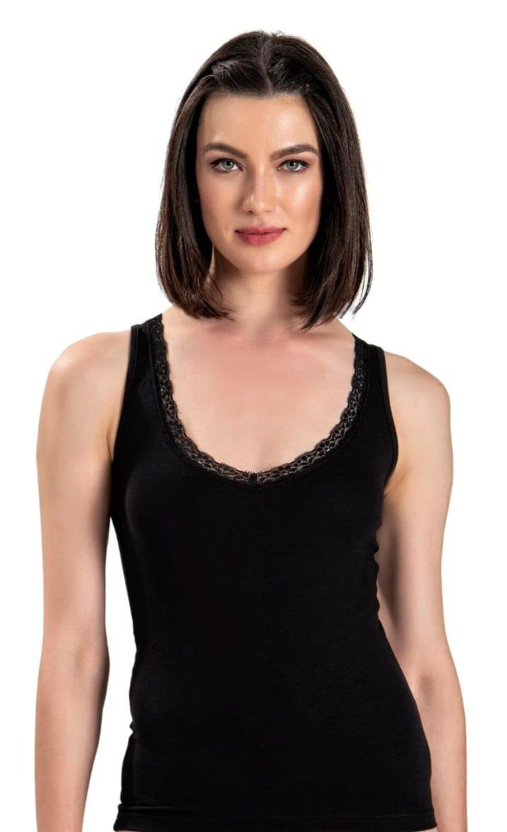 Jiber Jiber 617 Bayan V Yaka Geniş Askili Dantelli Atlet 6 Adet