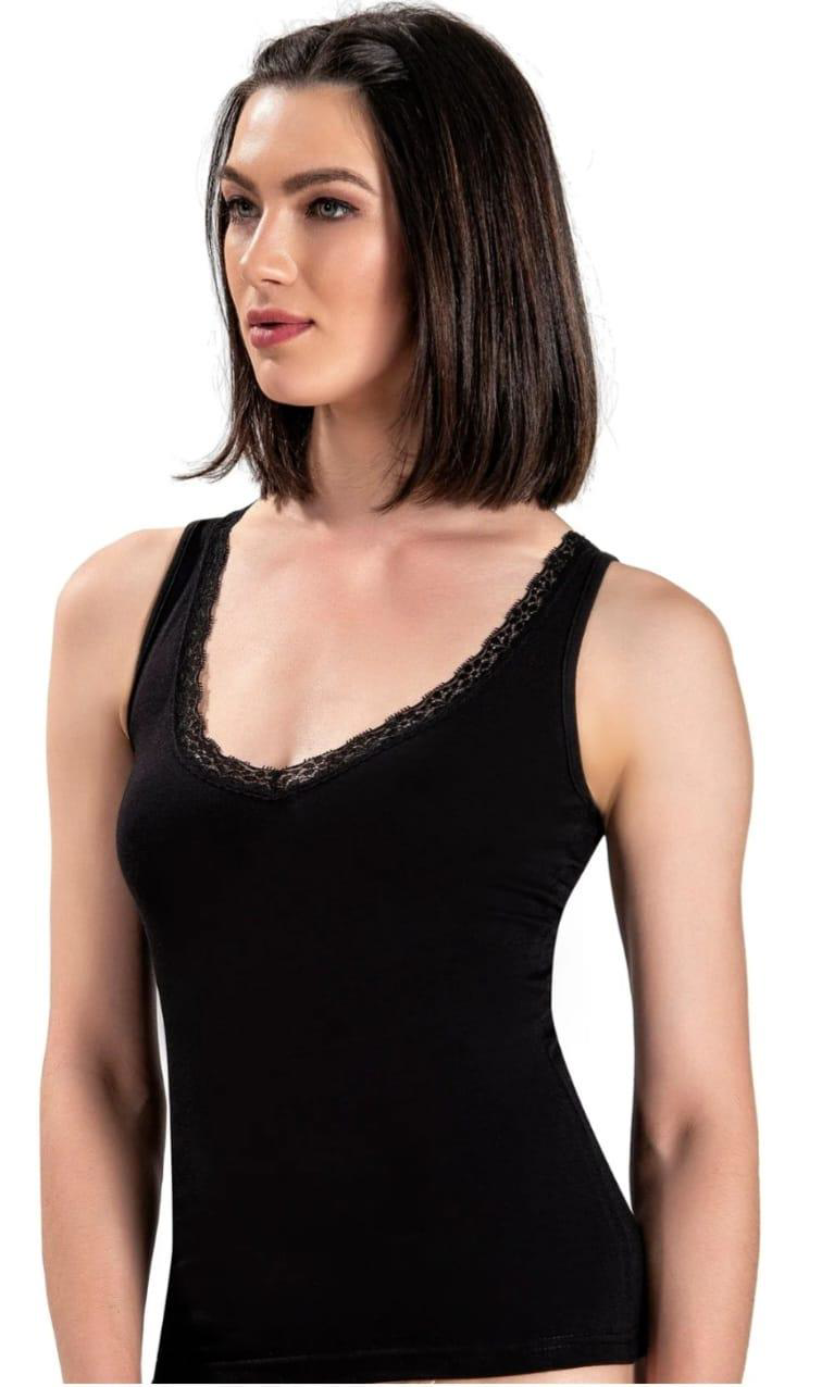 Jiber Jiber 617 Bayan V Yaka Geniş Askili Dantelli Atlet 6 Adet