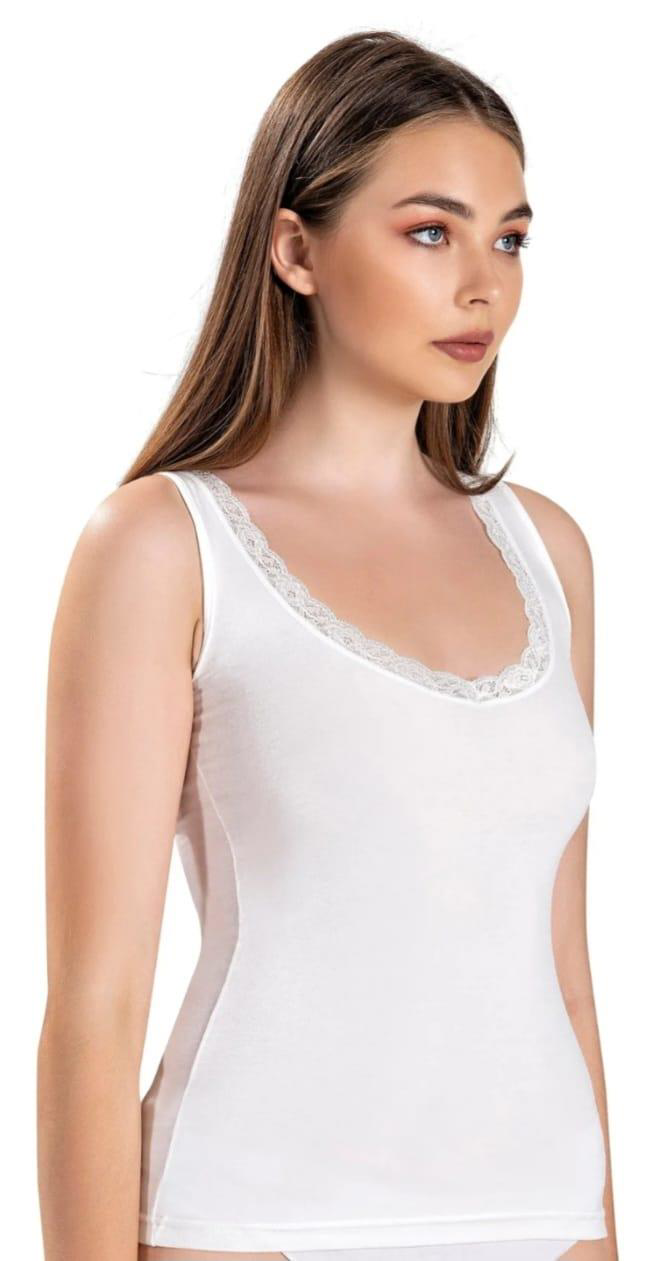 Jiber Jiber 617 Bayan V Yaka Geniş Askili Dantelli Atlet 6 Adet