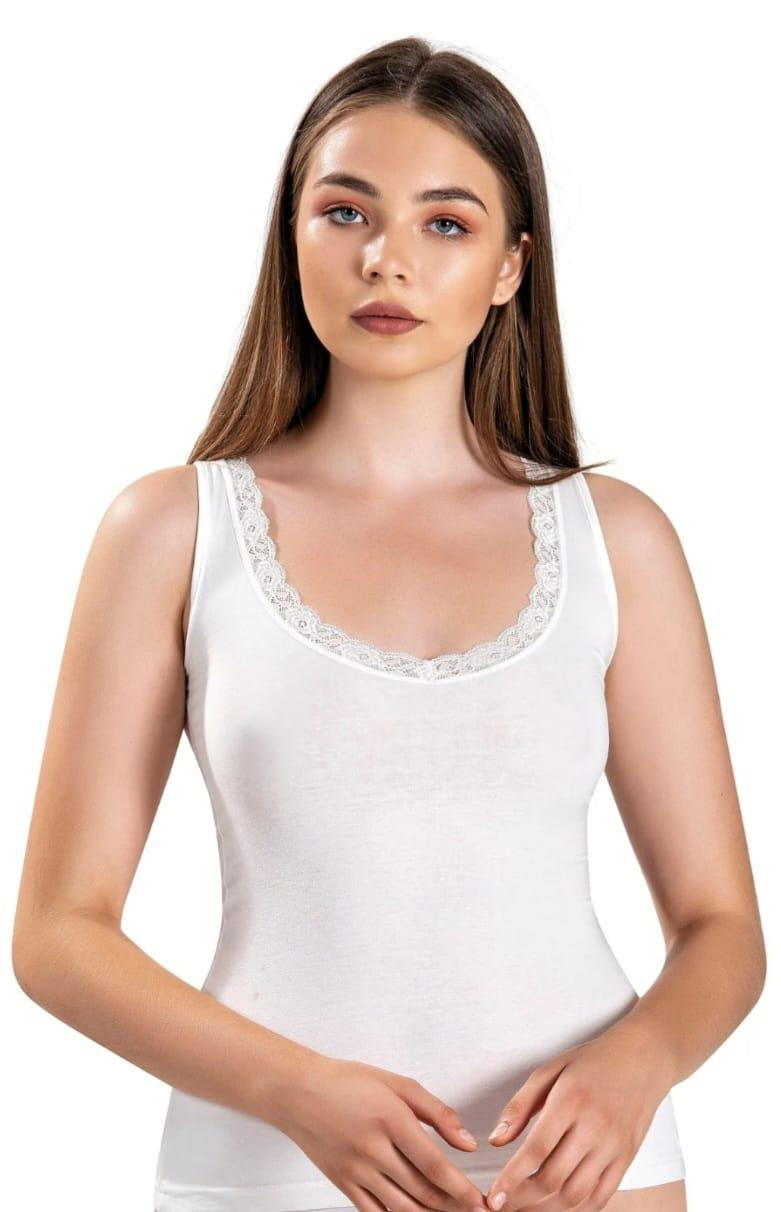 Jiber Jiber 617 Bayan V Yaka Geniş Askili Dantelli Atlet 6 Adet