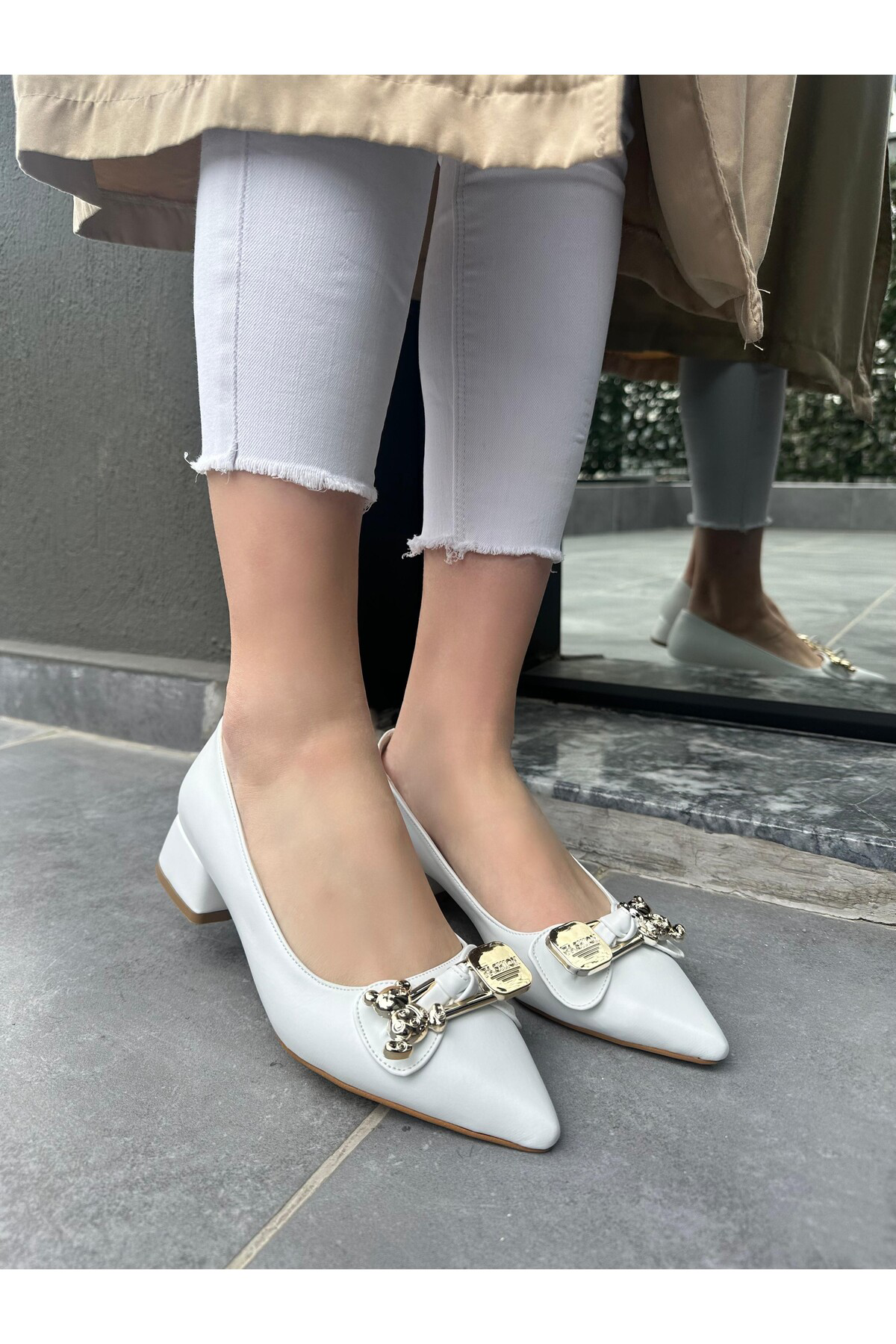 Jies Beyaz Topuklu Ayakkabı - Lisinya