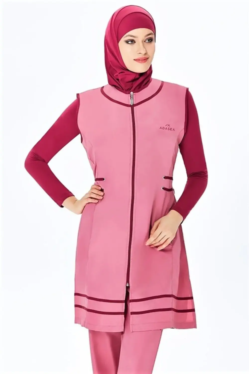 Jileli -yelekli Tesettür Mayo Gül Kurusu