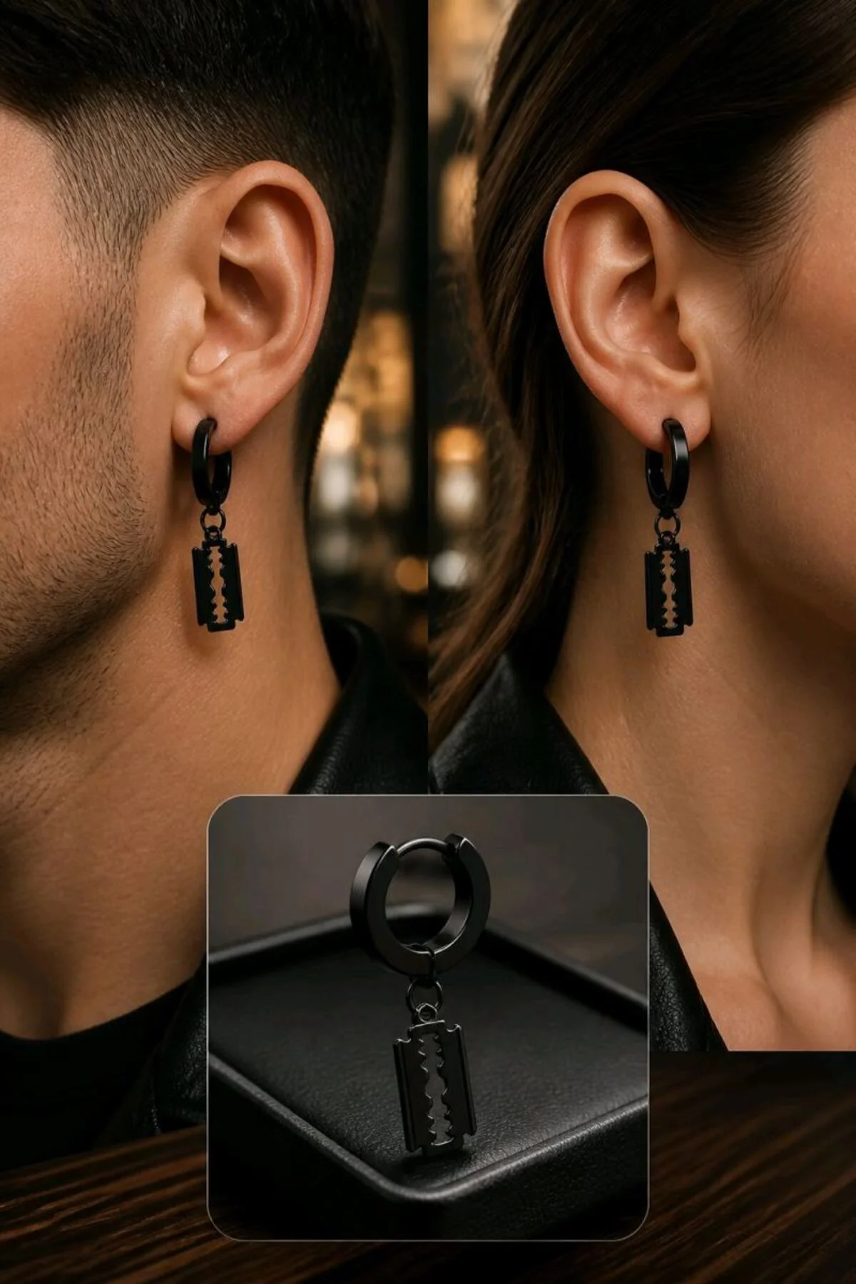 Jilet Figürlü Unisex Çelik Küpe