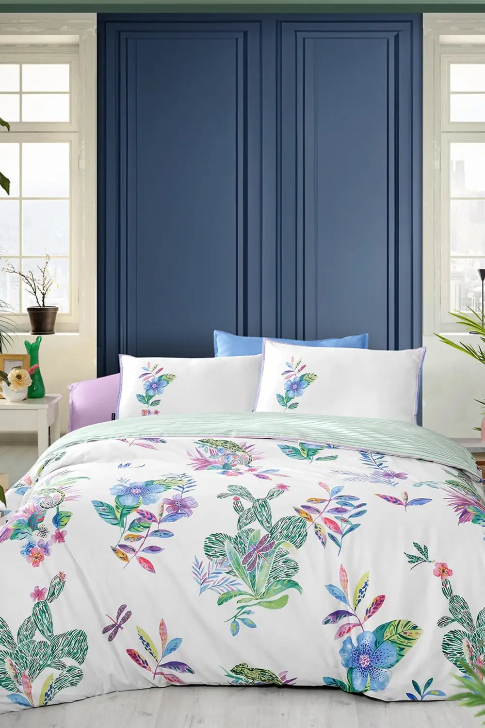 Jimena Multi Çift Kişilik %100 Pamuk Saten "300 TC" Nevresim Takı