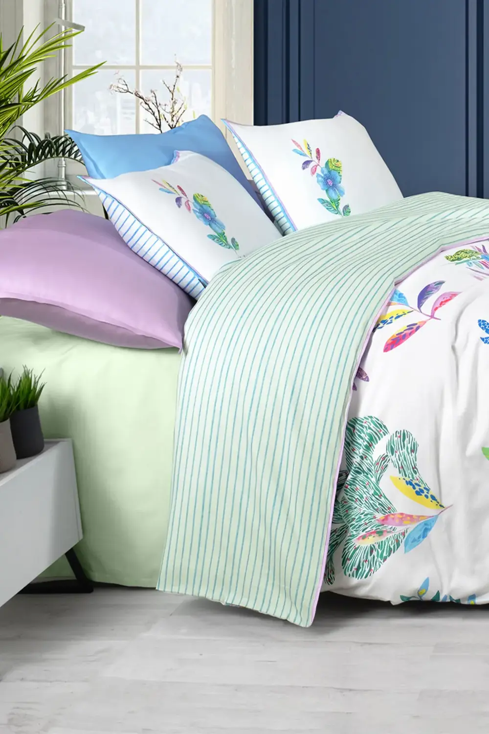 Jimena Multi Çift Kişilik %100 Pamuk Saten "300 TC" Nevresim Takı