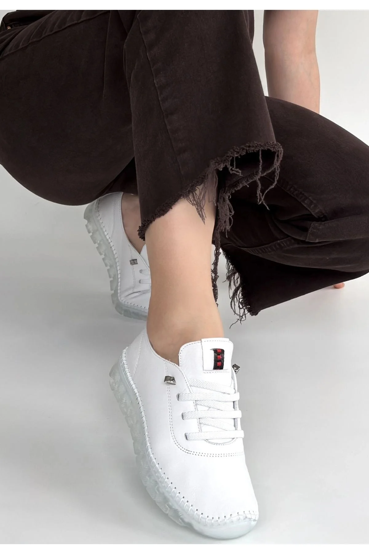 Jiten Beyaz Deri Bağcıklı Spor Ayakkabı