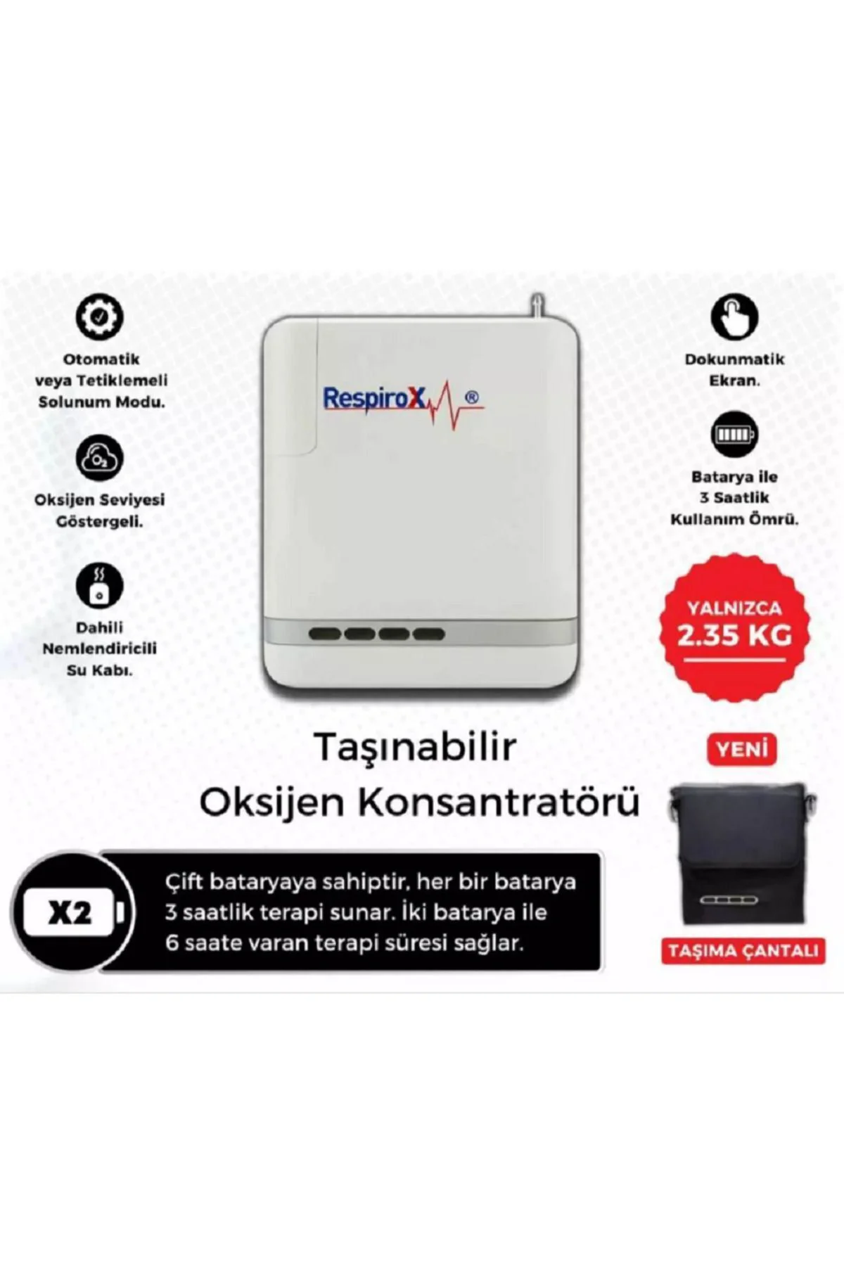Jlo-190i Taşınabilir Oksijen Konsantratörü (Taşıma Çantalı ve Yedek Bataryalı) Fiyatı, Yorumları ve Özellikleri