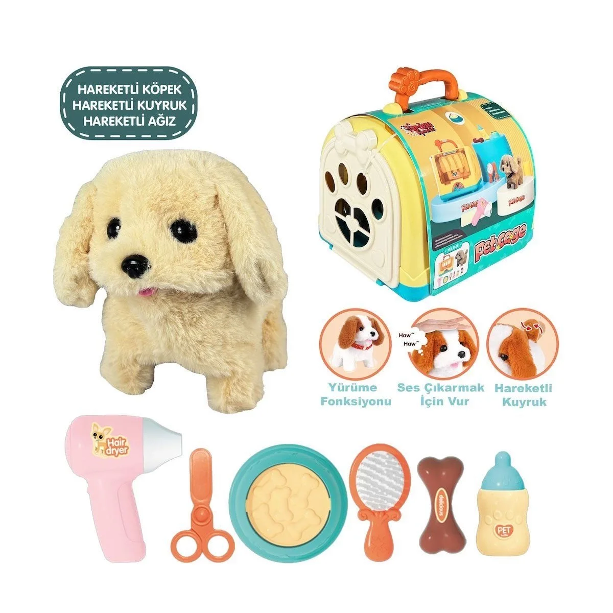 JND-3615 Taşıma Çantalı Hareketli Pilli Köpek Set (Pet Shop) -Eco Lounge