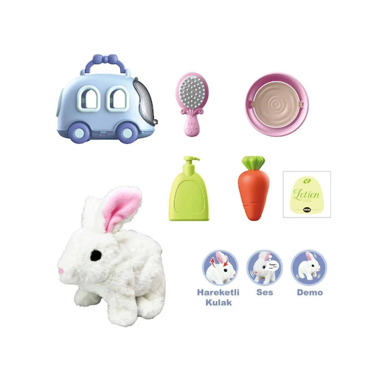 JND-6800 Taşıma Araba Çantalı Hareketli Pilli Tavşan Set -Eco Lounge