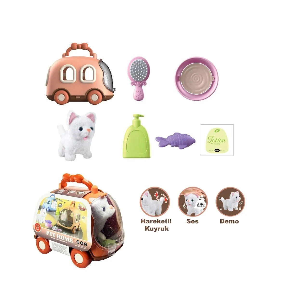 JND-6801 Taşıma Araba Çantalı Hareketli Pilli Kedi Set -Eco Lounge