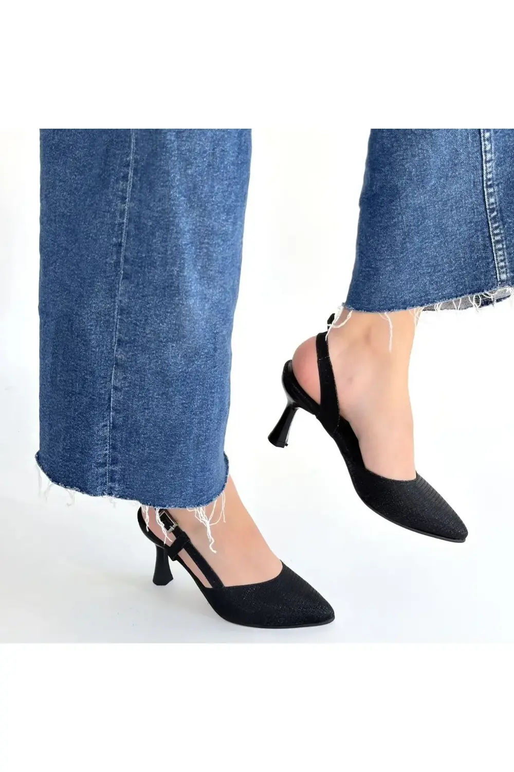 Joga Siyah Saten Simli Topuklu Ayakkabı