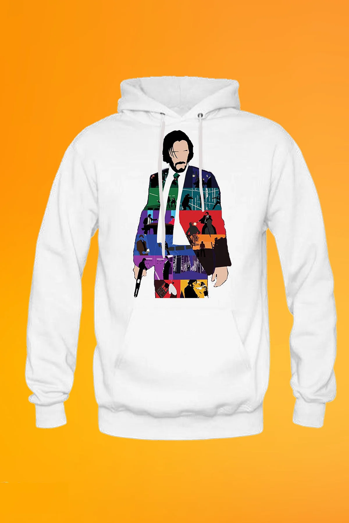 John Wick Baskılı Siyah Kapşonlu Sweatshirt Hoodie
