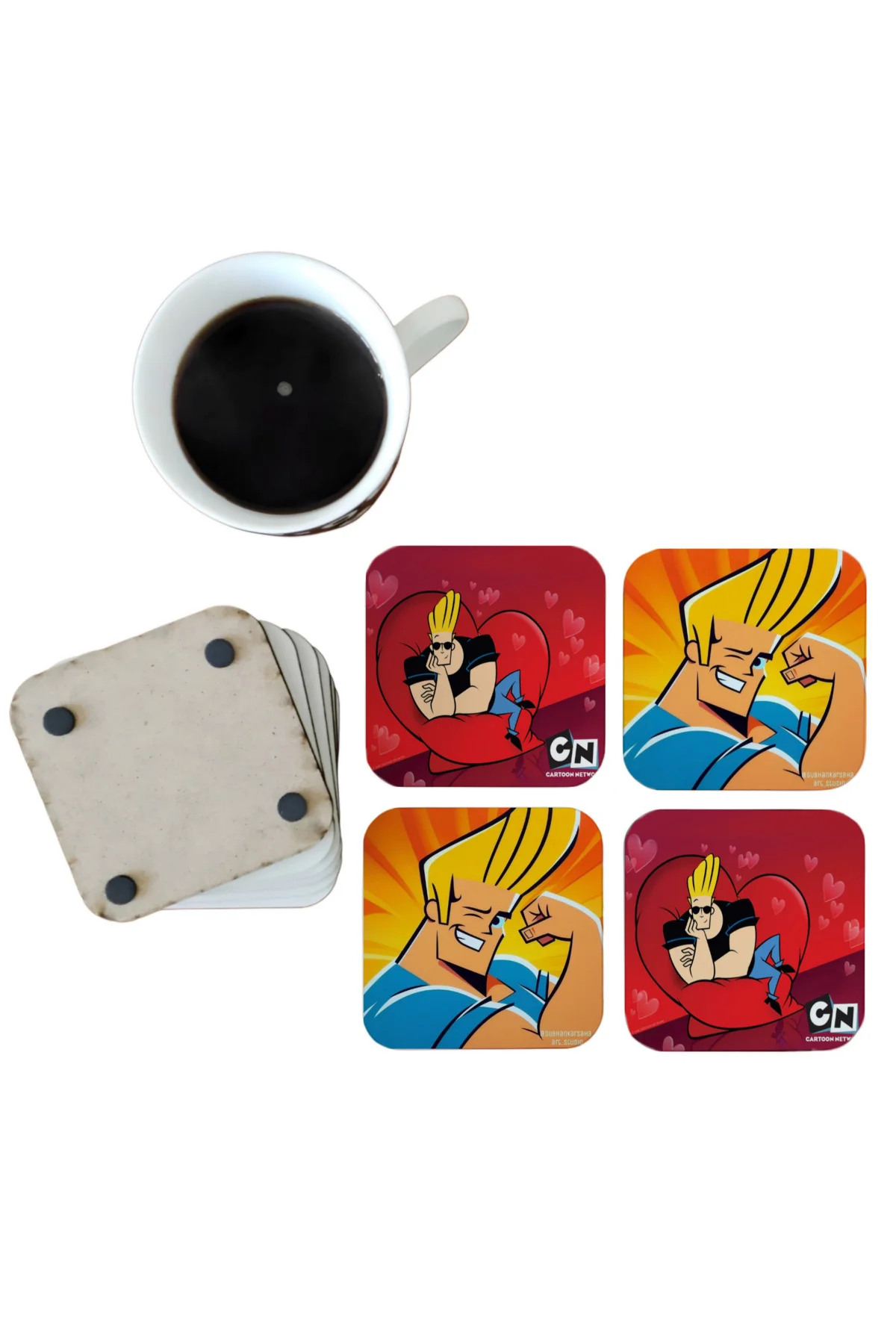Johnny Bravo Dekoratif Ahşap Bardak Altlığı Seti 0118