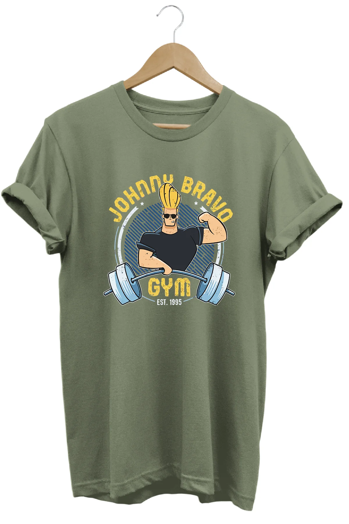 Johnny Bravo Gym Baskılı %100 Pamuk Regular T-shirt