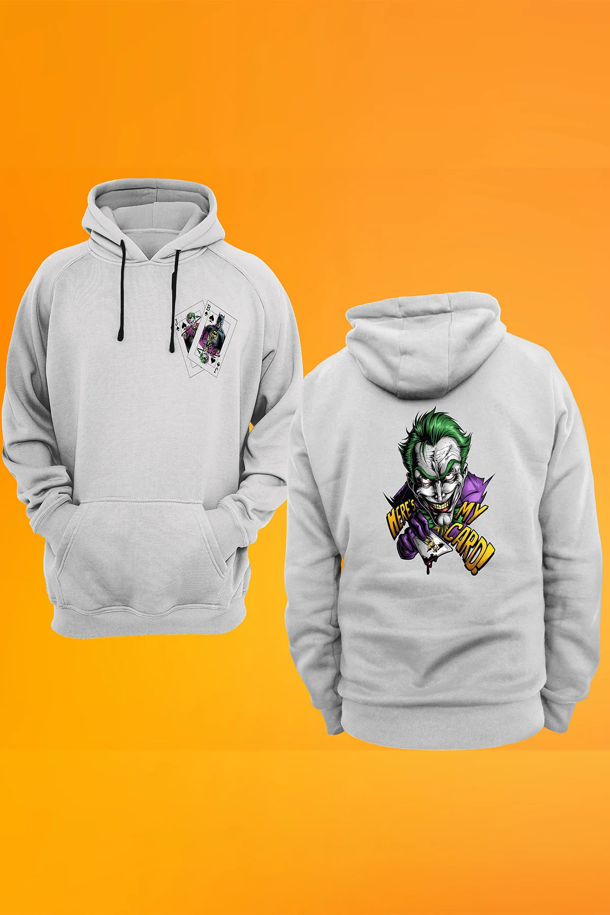 Joker Here's My Card Baskılı Fermuarsız Kapüşonlu Sweatshirt