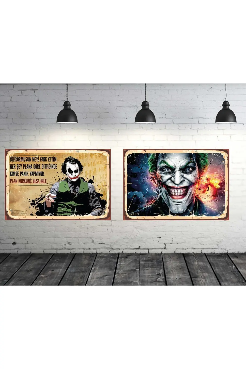 Joker Tasarımlı Set 2 Adet 20x30 cm Retro Ahşap Tablo