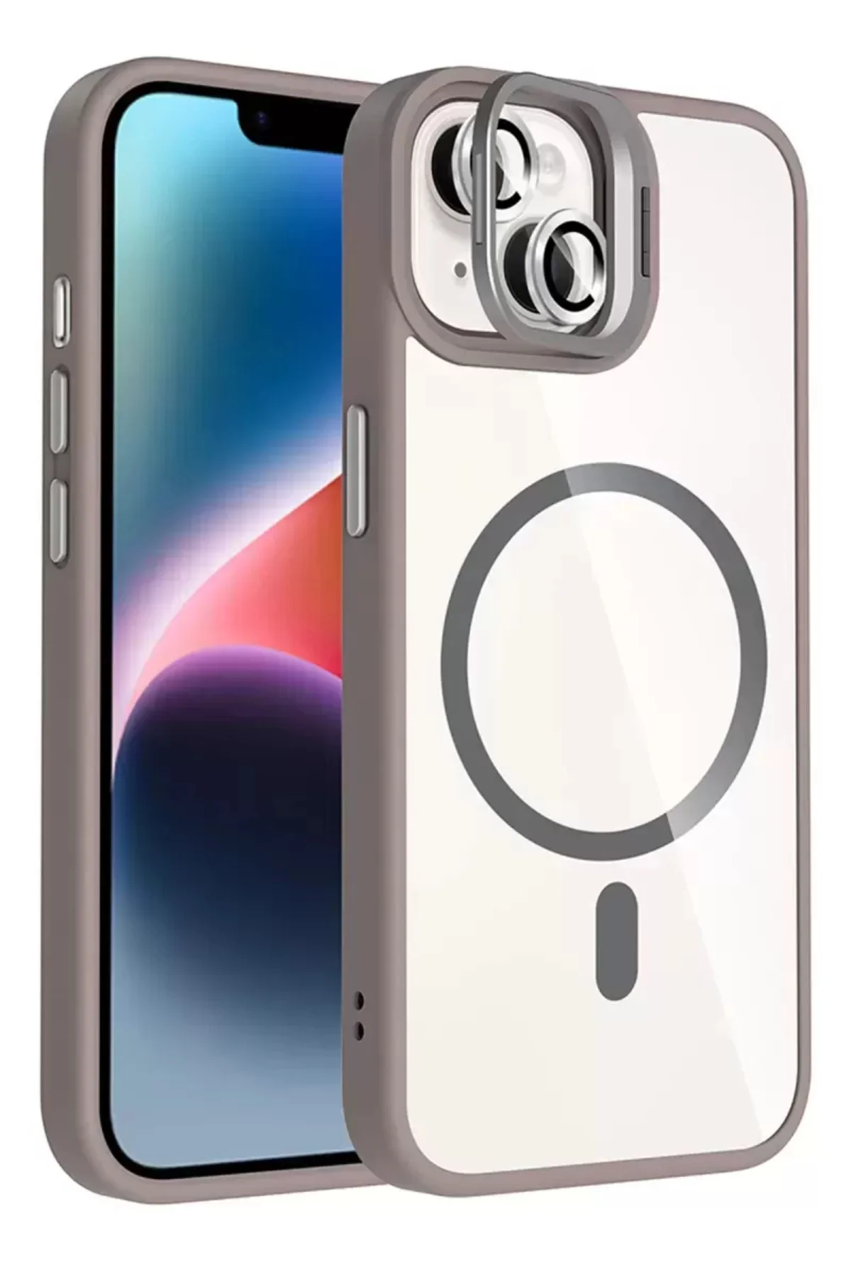 Joko Apple İphone 14 Remim Lensli Magsafe Standlı Kapak - Titan Gri
