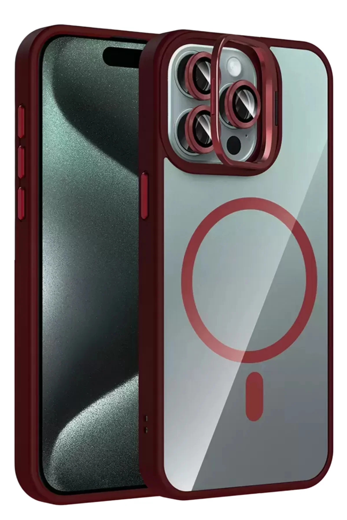 Joko Apple İphone 14 Pro Max Remim Lensli Magsafe Standlı Kapak - Bordo