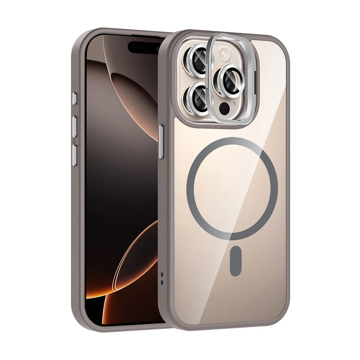 Joko Apple İphone 15 Pro Max Remim Lensli Magsafe Standlı Kapak - Titan Gri Joko Apple İphone 15 Pro Max Remim Lensli Magsafe Standlı Kapak - Titan Gri